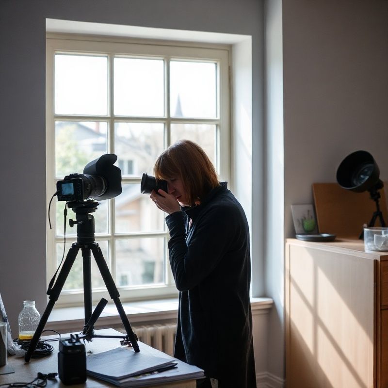 Environmental portrait of a photographer at work in a Montréal studio space
