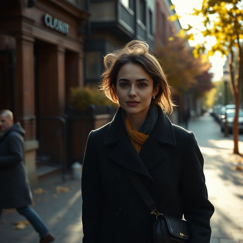 Candid portrait of a person walking through a Montréal neighbourhood in autumn