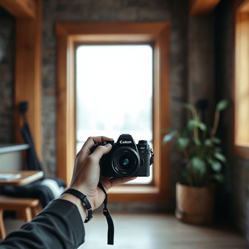 Photographer's hands holding a camera in natural northern light